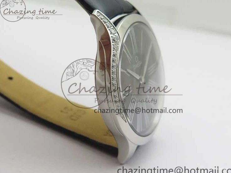 0701 UrbanChic Ladies’ De Ville Trésor Diamond SS 3AF 1:1 Best Edition Black MOP Dial On Black Leather Strap Swiss Quartz 7878